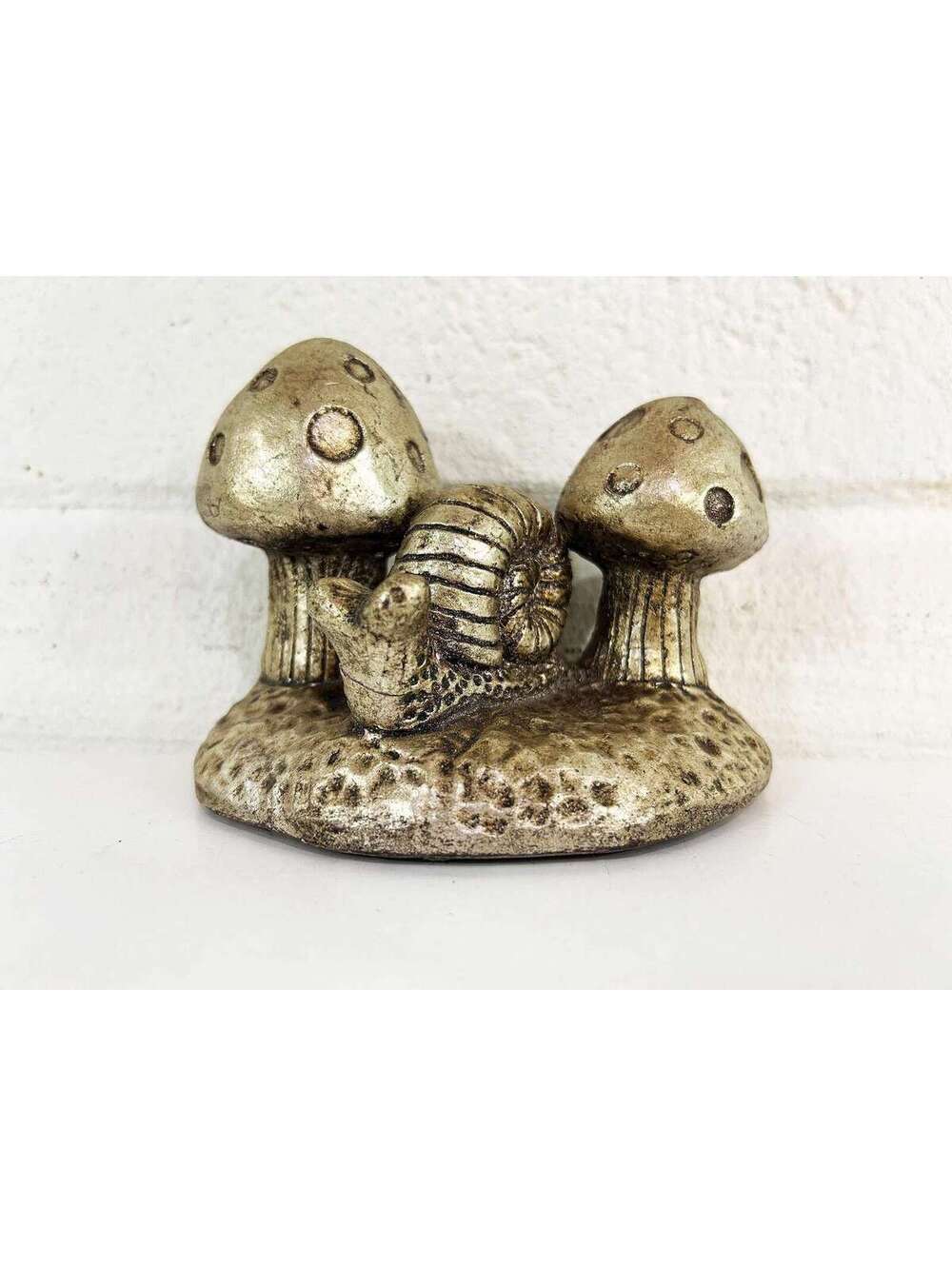 Mushroom Figurine Chalkware Mushrooms Snail Silver Mushie 1970s